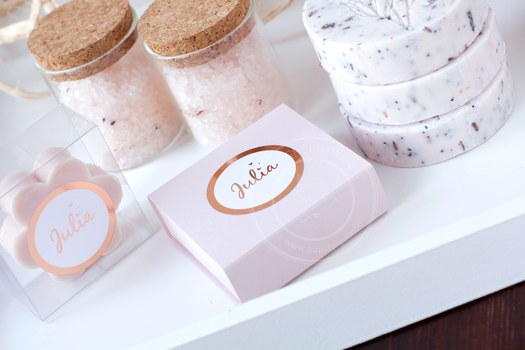 Ronde stickers 30 mm - folie rosegold, koper, goud of zilver