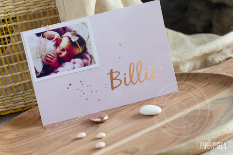 Geboortekaartje Billie - rosegoldfolie