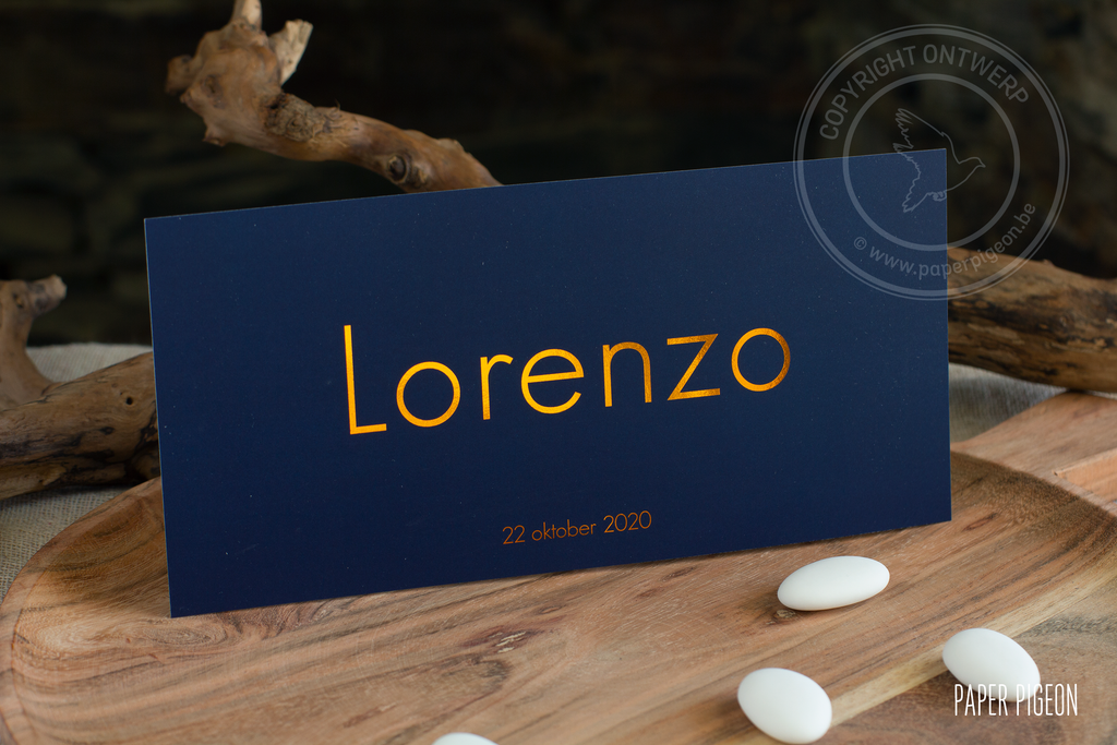 Geboortekaartje Lorenzo - koperfolie