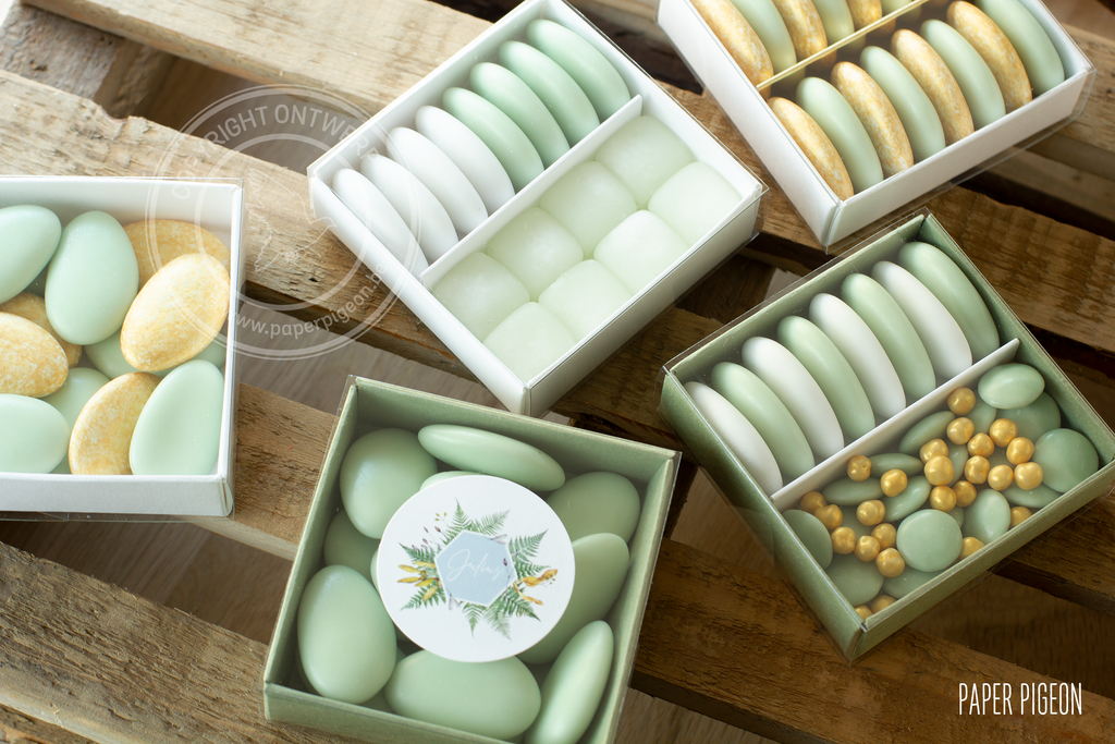 Schuifdoosje vierkant met transparante wikkel + tussenschot - verschillende kleuren