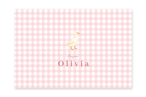 Geboortekaartje Olivia - eendje op roos ruitje
