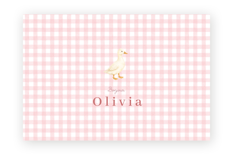 Geboortekaartje Olivia - eendje op roos ruitje
