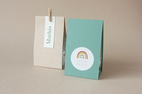 Blokbodemzakje met omslagkarton - eucalyptusgroen - lot van 14 ex.