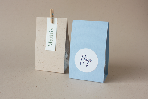 Blokbodemzakje met omslagkarton - lichtblauw 2 - lot van 12 ex.