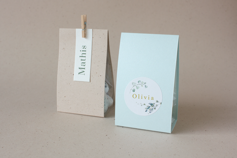 Blokbodemzakje met omslagkarton - pastel eucalyptus parelmoer - lot van 22 ex.