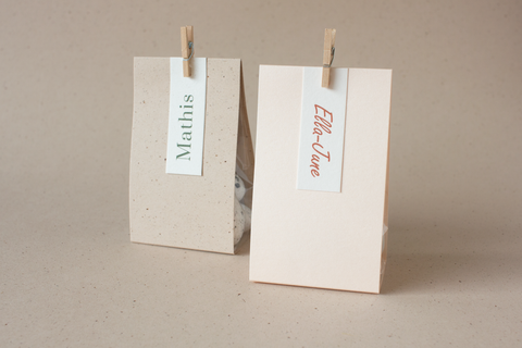 Blokbodemzakje met omslagkarton - zalmroze parelmoer - lot van 27 ex.