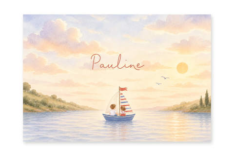 Geboortekaartje Pauline - zusje en broertje in een bootje