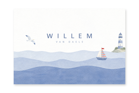 Geboortekaartje Willem - zee en vuurtoren
