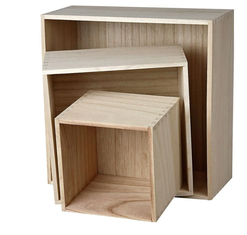 Set van 3 houten boxen - 28 + 21,5 + 15 cm