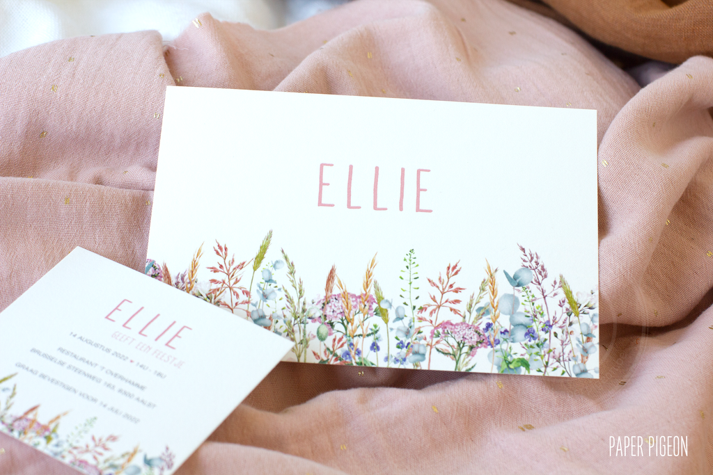 Geboortekaartje Ellie - veldbloemen