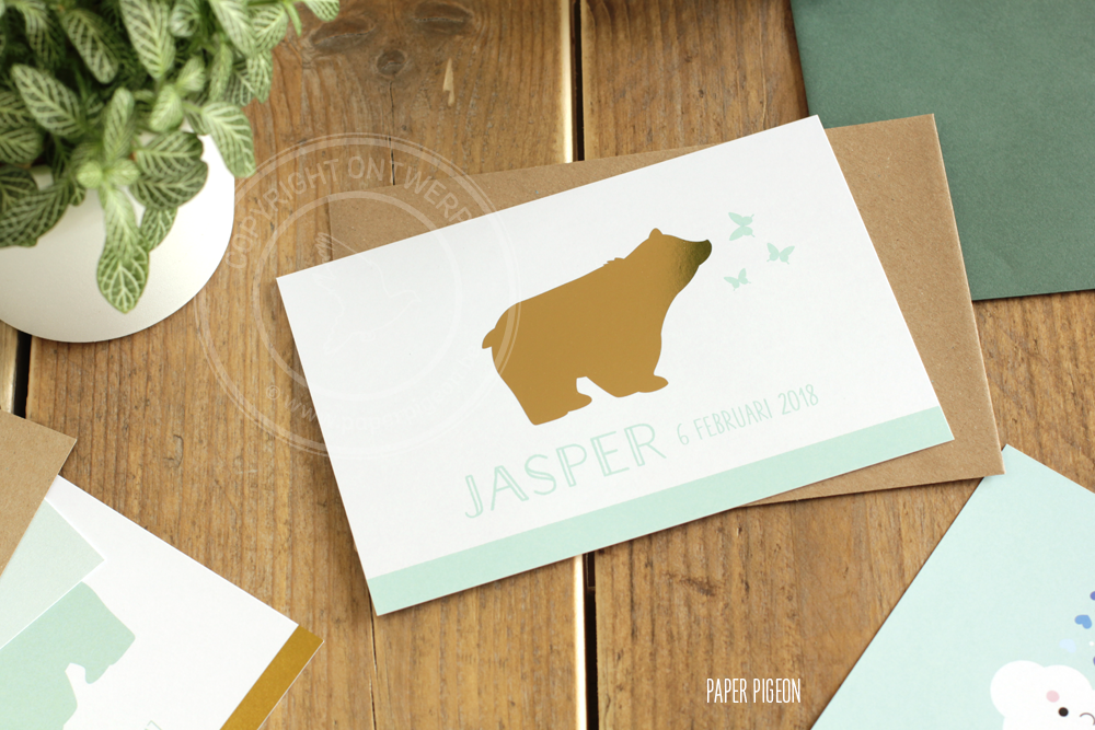 Geboortekaartje Jasper - goudfolie